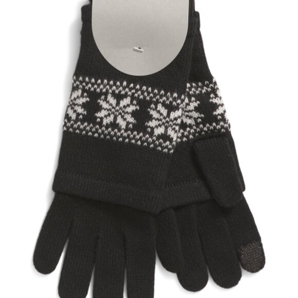 NEW HANNAH ROSE Merino Wool Snowflake Hat with Faux Pom Pom Black 267tn - Picture 5 of 5